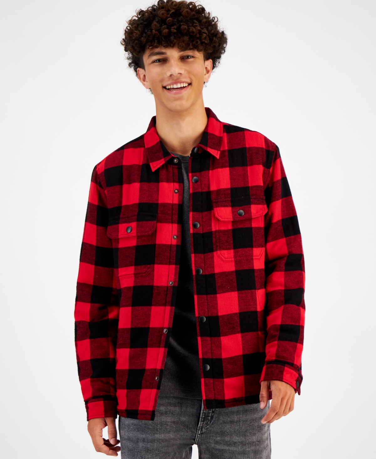Sun + Stone Men's Carter Plaid Shirt Jacket, Created For Macy's In All Star Red