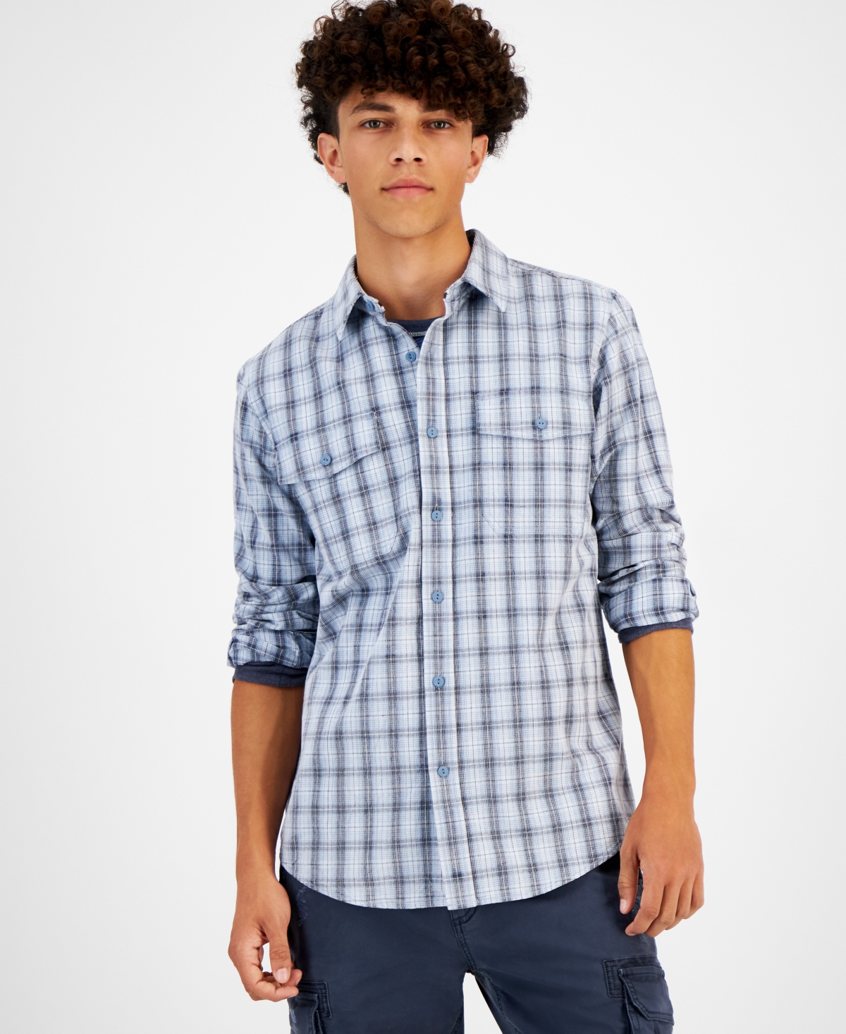 Sun + Stone Men's Ander Plaid Corduroy Shirt, Created For Macy's In Hydrogen