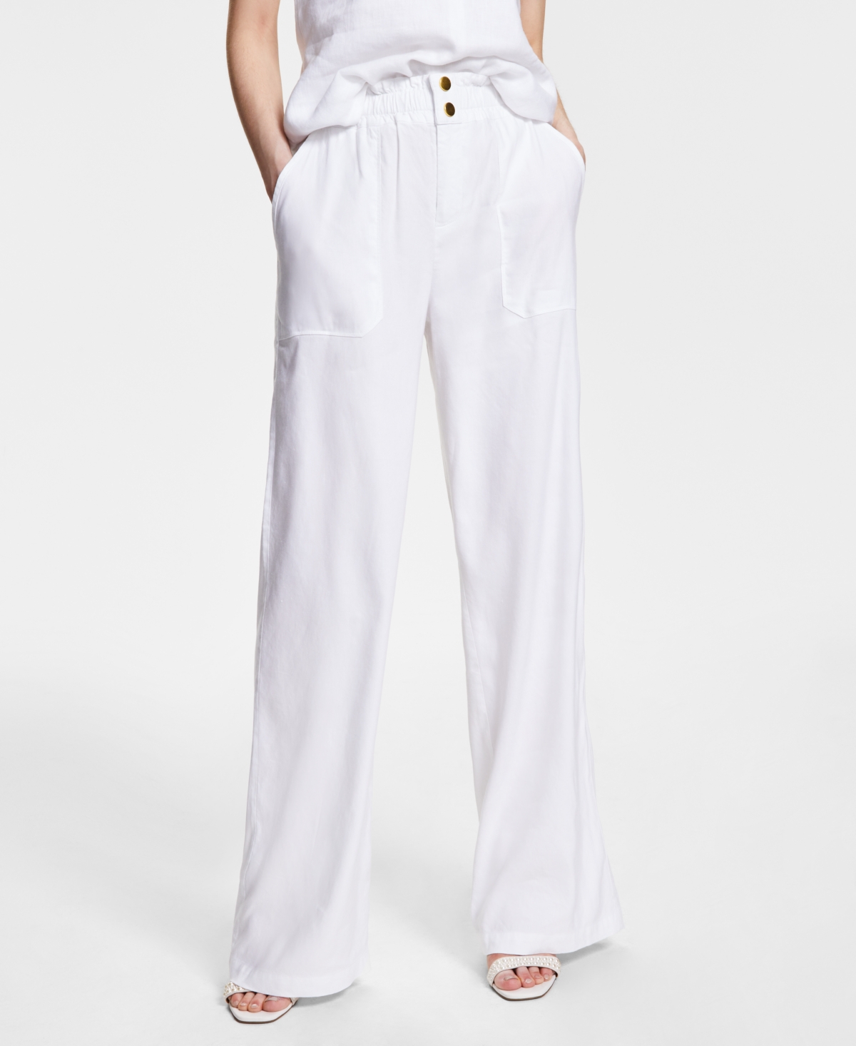 Women's Linen Paperbag-Waist Pants, Created for Macy's - Bright Honey