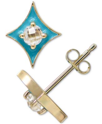 Jac + Jo by Anzie - White Topaz & Enamel Gothic Stud Earrings in 14k Gold