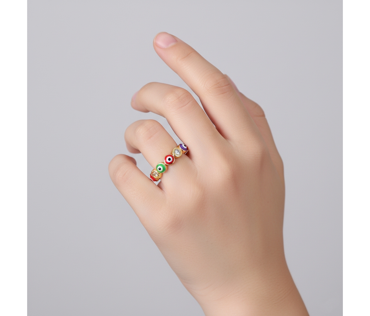 Ra Young Adults/Teens 14k Yellow Gold Plated with Cubic Zirconia Colorful Enamel Evil Heart Stacking Ring