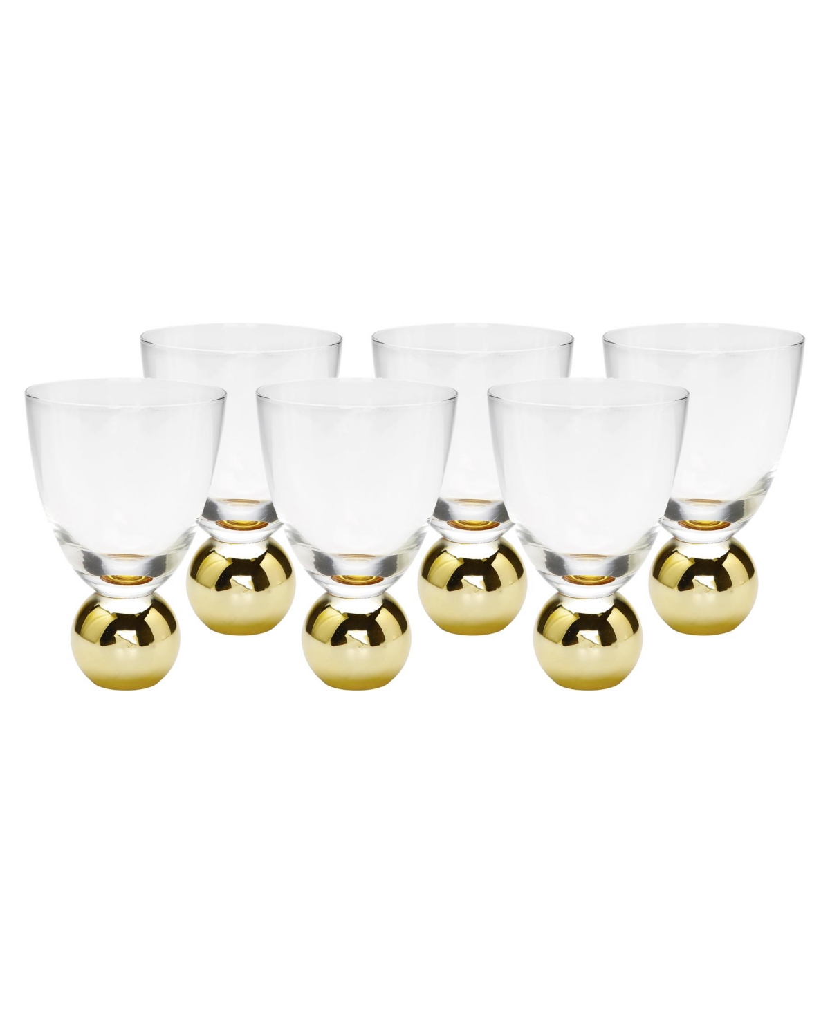 Classic Touch Small Wine Glasses On Gold Ball Pedestal, Set Of 6