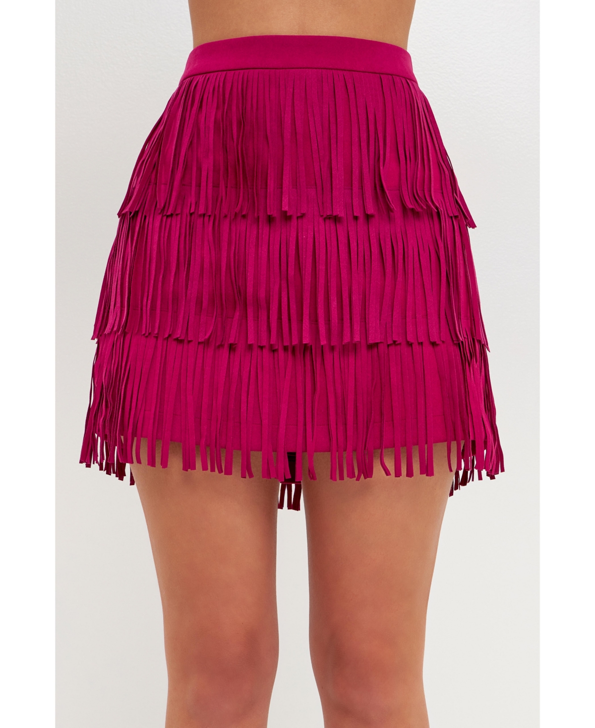 Endless Rose Fringe Faux Suede Miniskirt In Berry