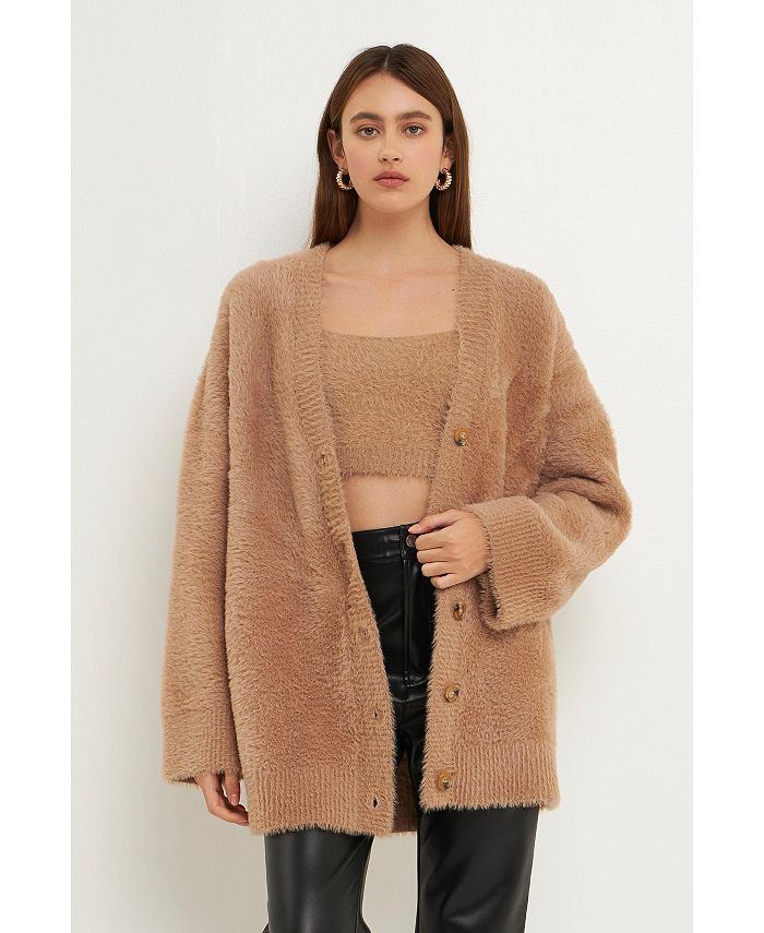 Grey Lab Women's Feather Plush Cardigan Macy's