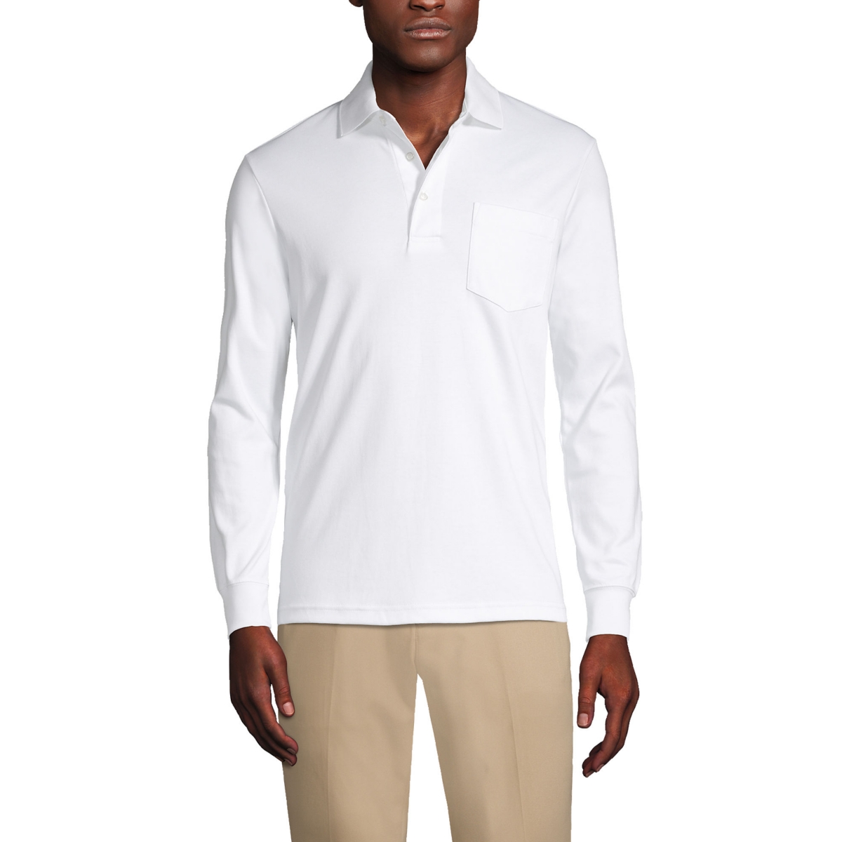 Men's Long Sleeve Cotton Supima Polo Shirt with Pocket - White