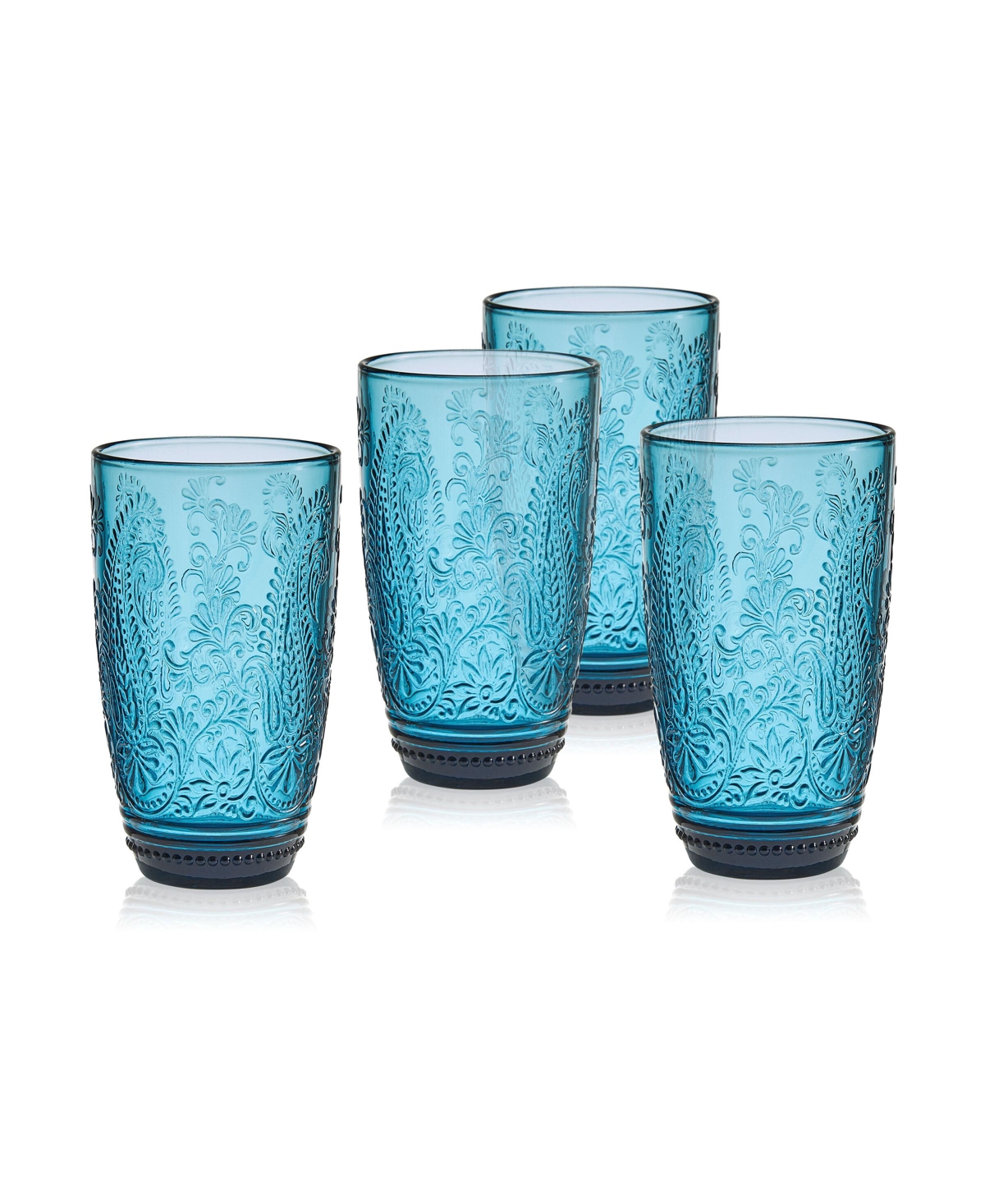 Fitz And Floyd Maddi 15-oz Highball Glasses 4-piece Set In Blue