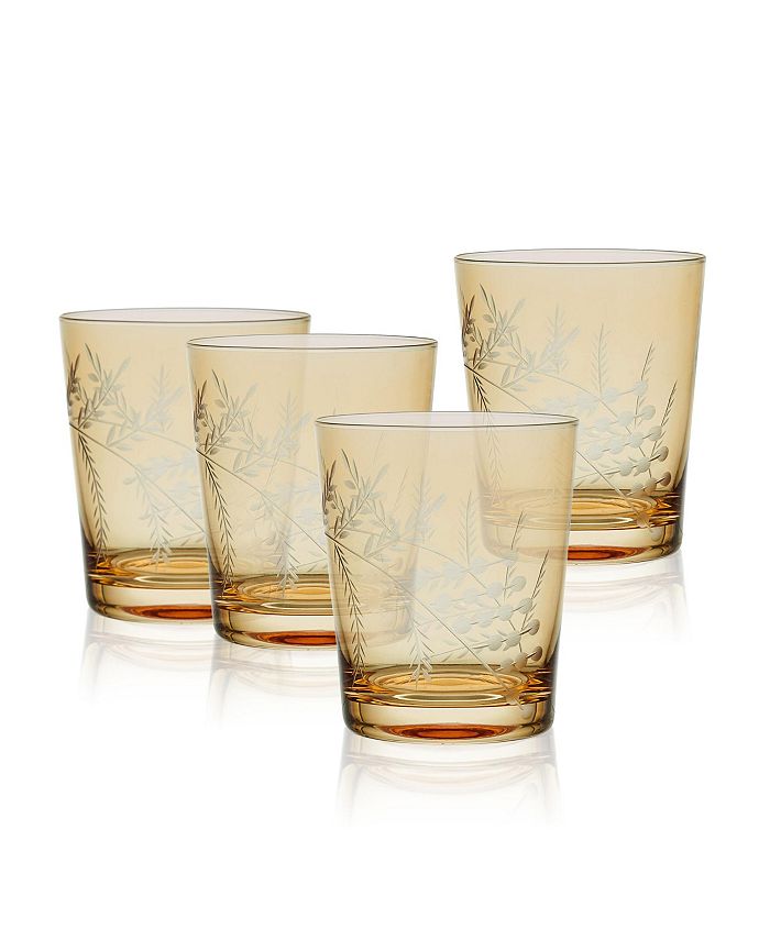 Fitz and Floyd Wildflower 12-oz Double Old Fashioned Glasses 4-Piece Set - Blue