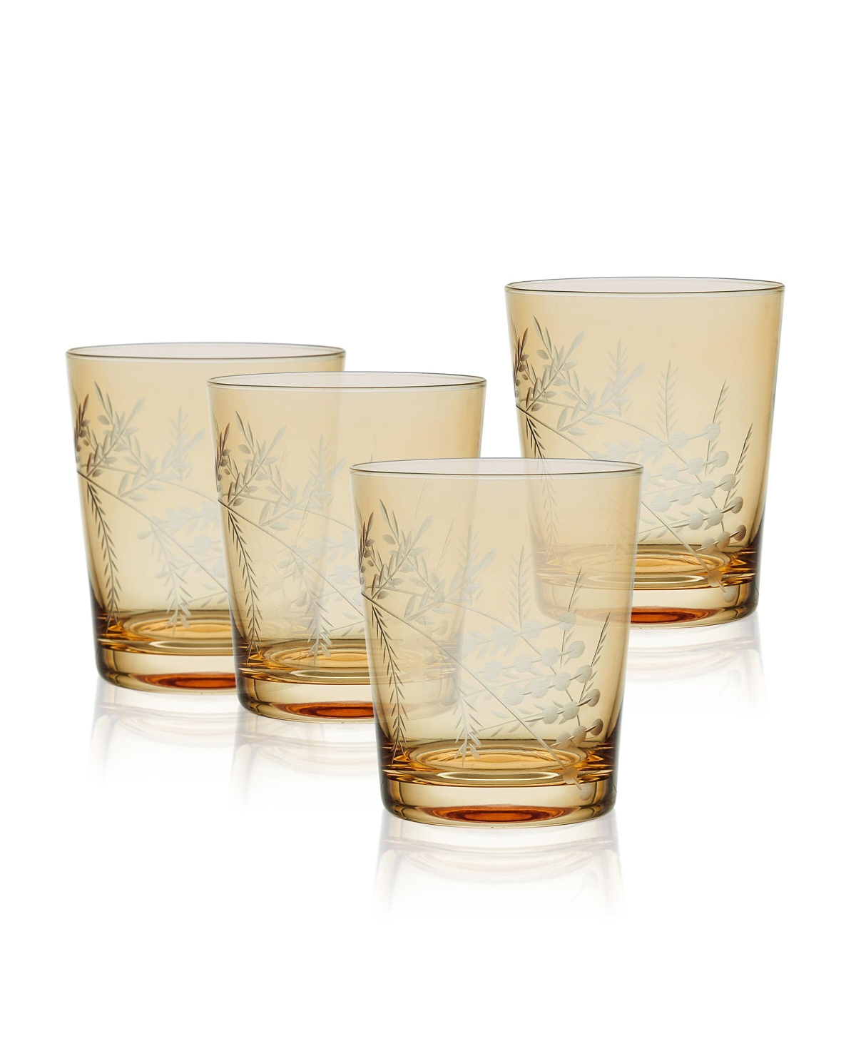 Fitz And Floyd Wildflower 12-oz Double Old Fashioned Glasses 4-piece Set In Gold
