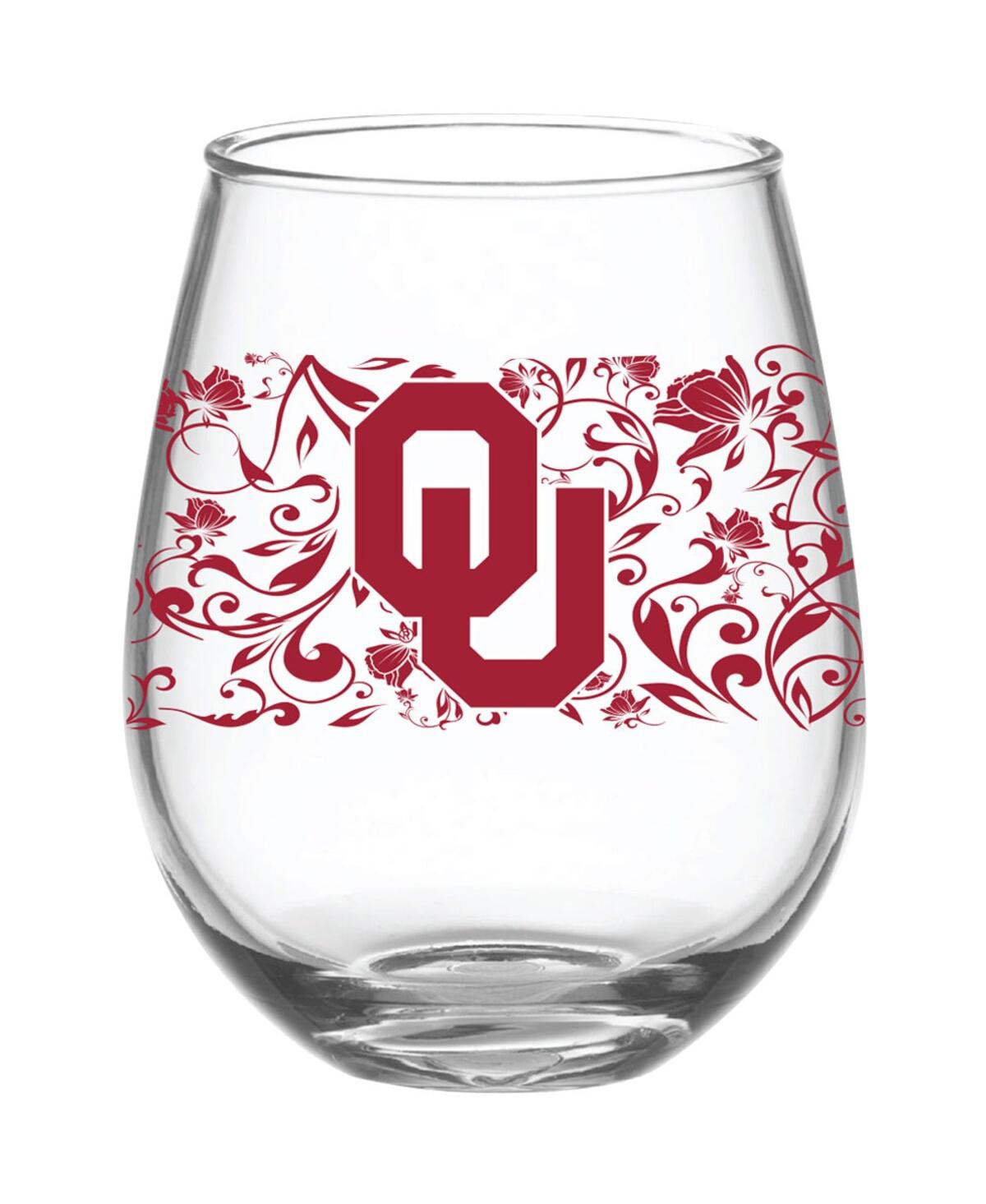 Indigo Falls Oklahoma Sooners 15 oz Floral Stemless Wine Glass In Clear