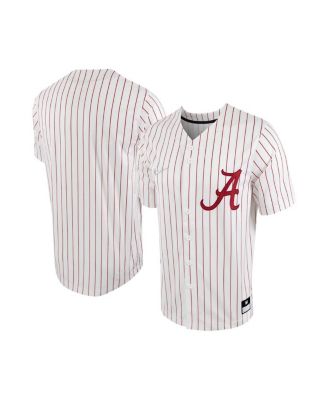 Men's White, Crimson Alabama Crimson Tide Pinstripe Replica Full-Button Baseball Jersey