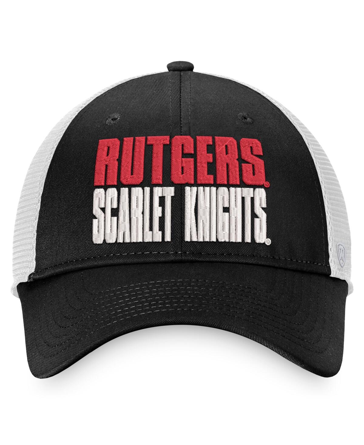 Shop Top Of The World Men's  Black, White Rutgers Scarlet Knights Stockpile Trucker Snapback Hat In Black,white