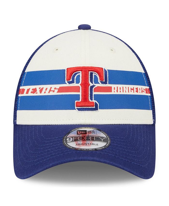 New Era Men's White, Royal Texas Rangers Team Stripe Trucker 9Forty ...