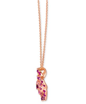 Passion Ruby (1/10 ct. t.w.) & Bubble Gum Pink Sapphire (3/4 ct.t .w.) Flower Pendant Necklace in 14k Rose Gold, 18" + 2" extender