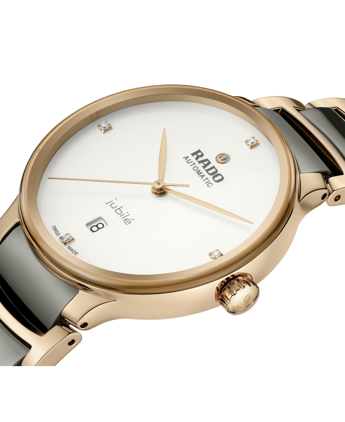 Rado Unisex Swiss Automatic Centrix Diamond (1/20 Ct. T.w.) High-tech Ceramic & Rose Gold Pvd Bracelet Wa In Plasma