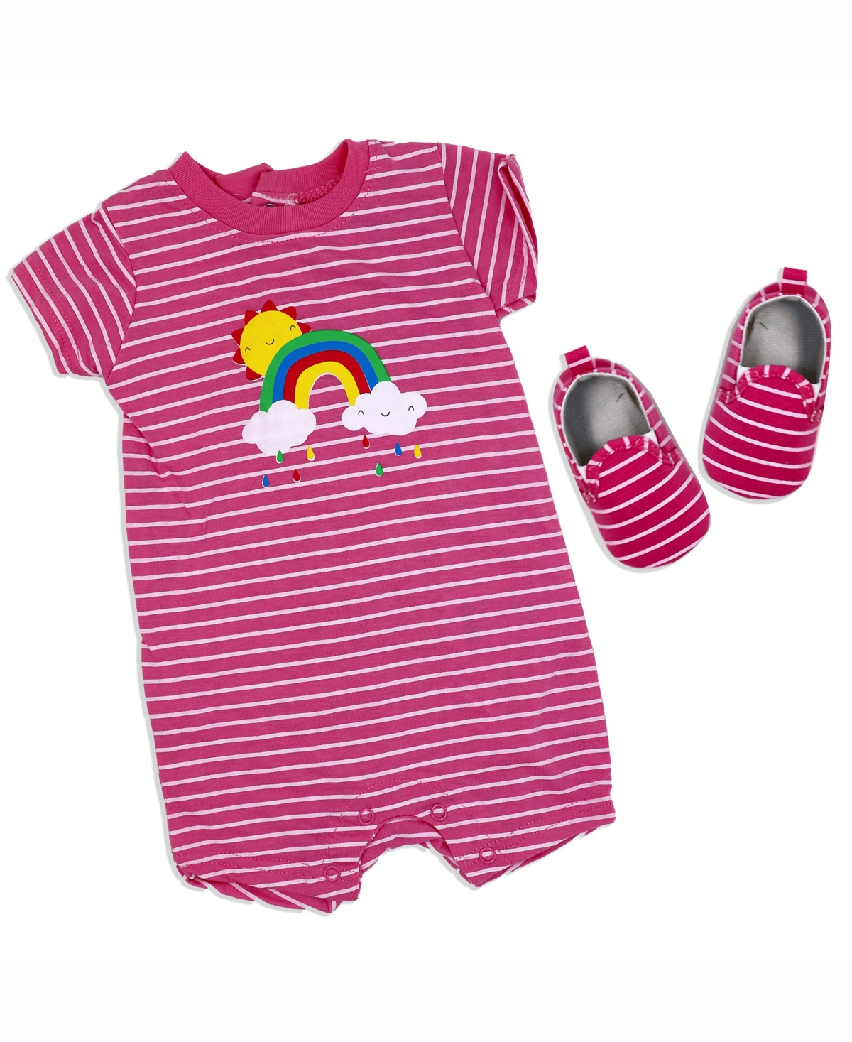 Lily & Jack Baby Girls Short Sleeved Rainbow Romper And Shoes, 2 Piece Set In Pink