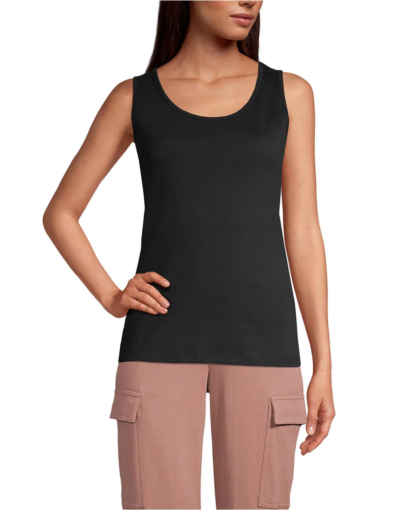 Женский топ Lands' End Cotton Tank Top, цвет: Чёрный — фото 1