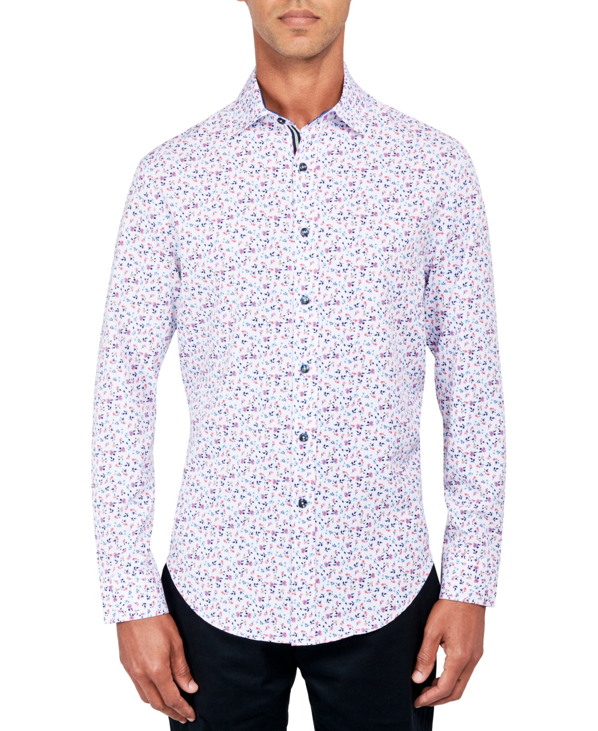 Society Of Threads Men's Regular-fit Non-iron Performance Stretch Micro Flower-print Button-down Shirt In Pink