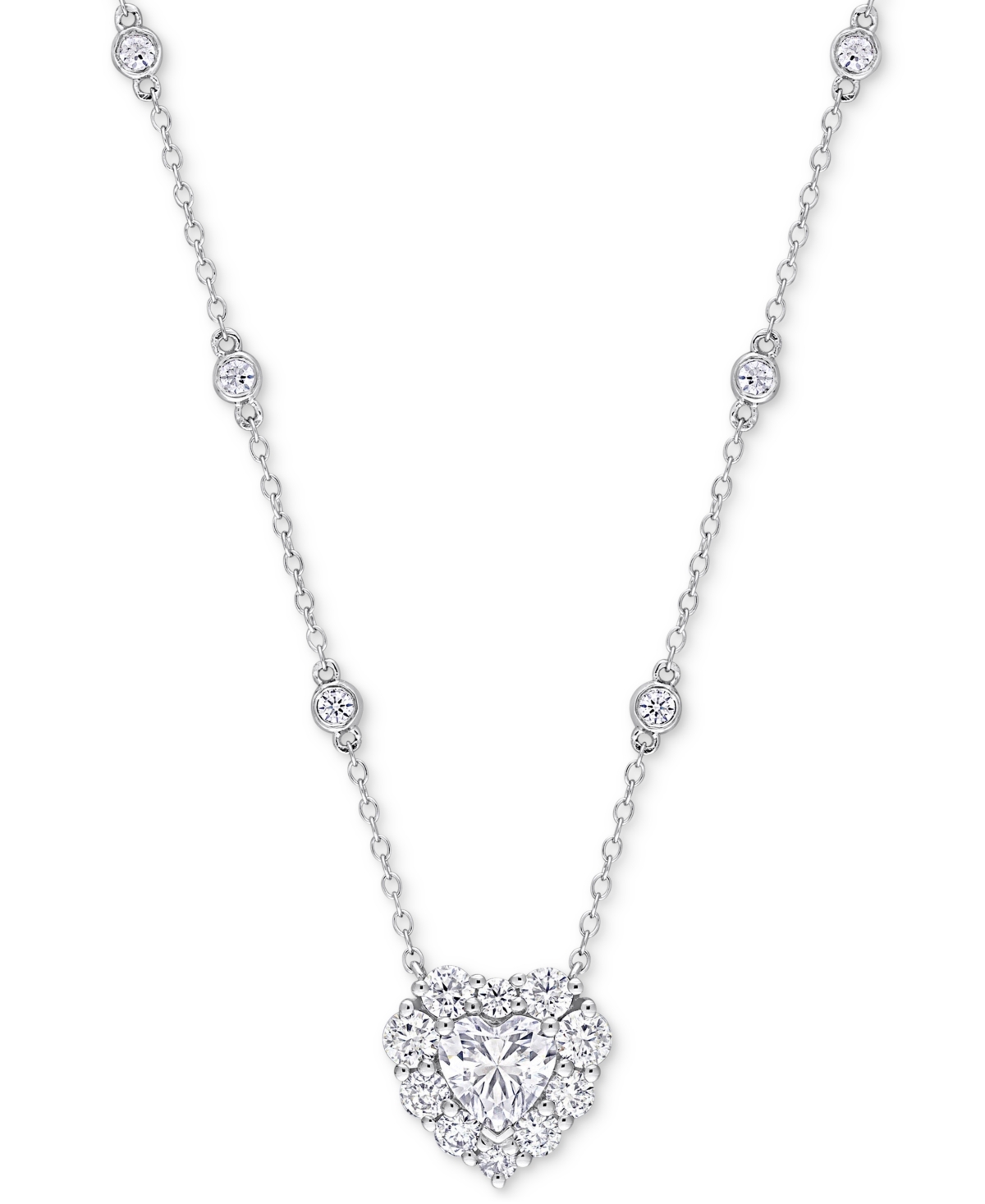 Moissanite Heart Halo Pendant Necklace (2 ct. t.w.) in Sterling Silver, 18" + 2" extender - Moissanite