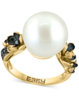 Effy Freshwater Pearl (13mm) & Black Diamond (1/10 ct. t.w.) Ring in 14k Gold - 14K Gold
