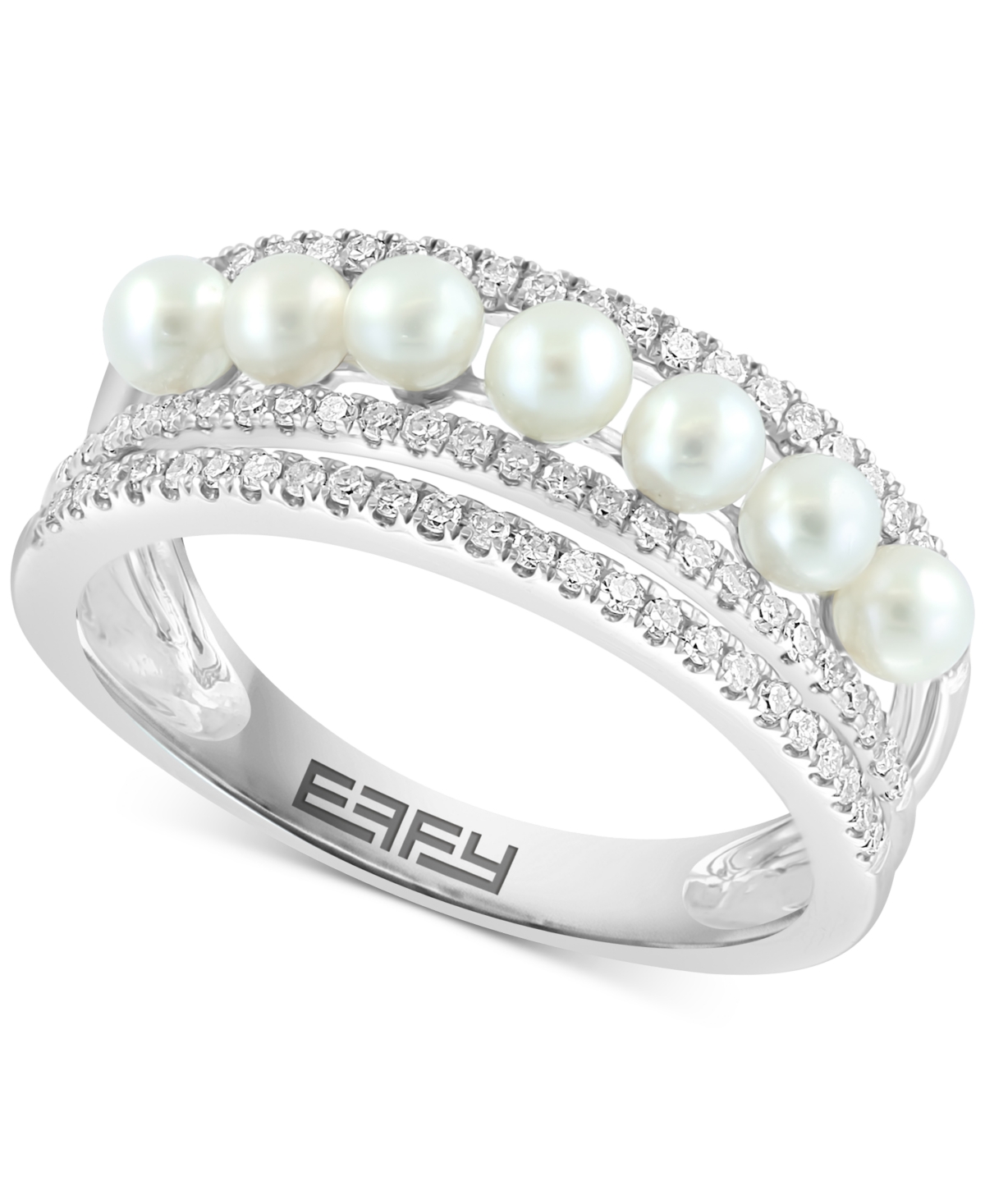 Effy Collection Effy Freshwater Pearl (3mm) & Diamond (1/3 ct. t.w.) Multirow Ring in 14k White Gold