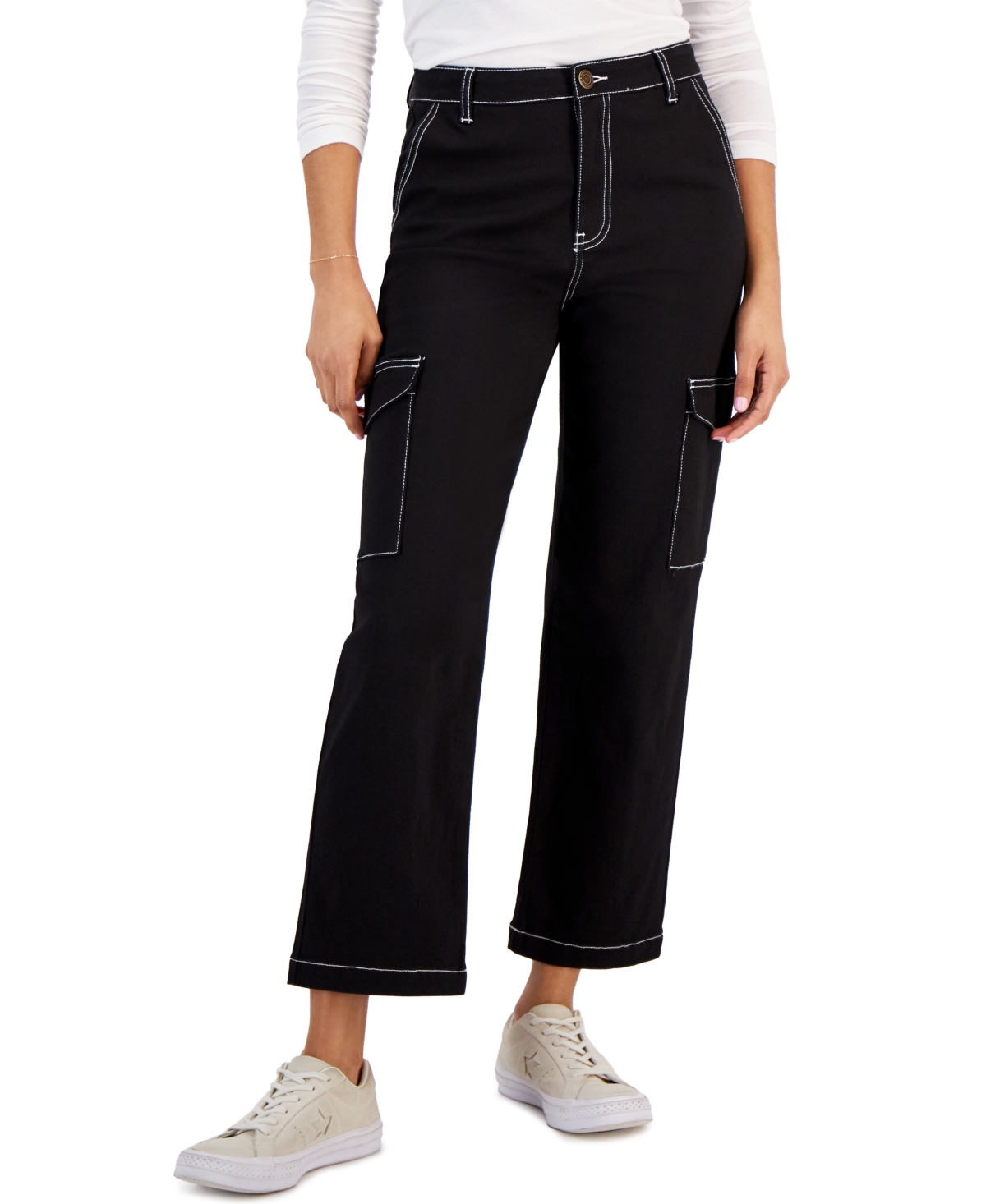 Gogo Jeans Juniors' High Rise Wide-leg Cargo Jeans In Black