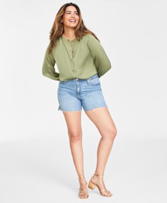 HIGH RISE RAW HEM REGULAR DENIM SHORTS LV1330: BLUE RUSH main image 1