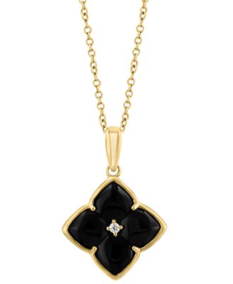 EFFY&reg; Onyx & Diamond Accent Flower 18" Pendant Necklace in 14k Gold
