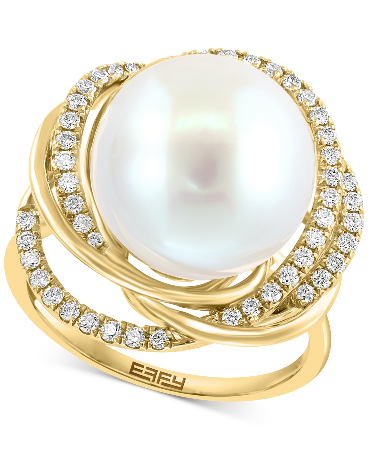 Effy Collection Effy Freshwater Pearl (13mm) & Diamond (1/3 Ct. T.w.) Love Knot Ring In 14k Gold