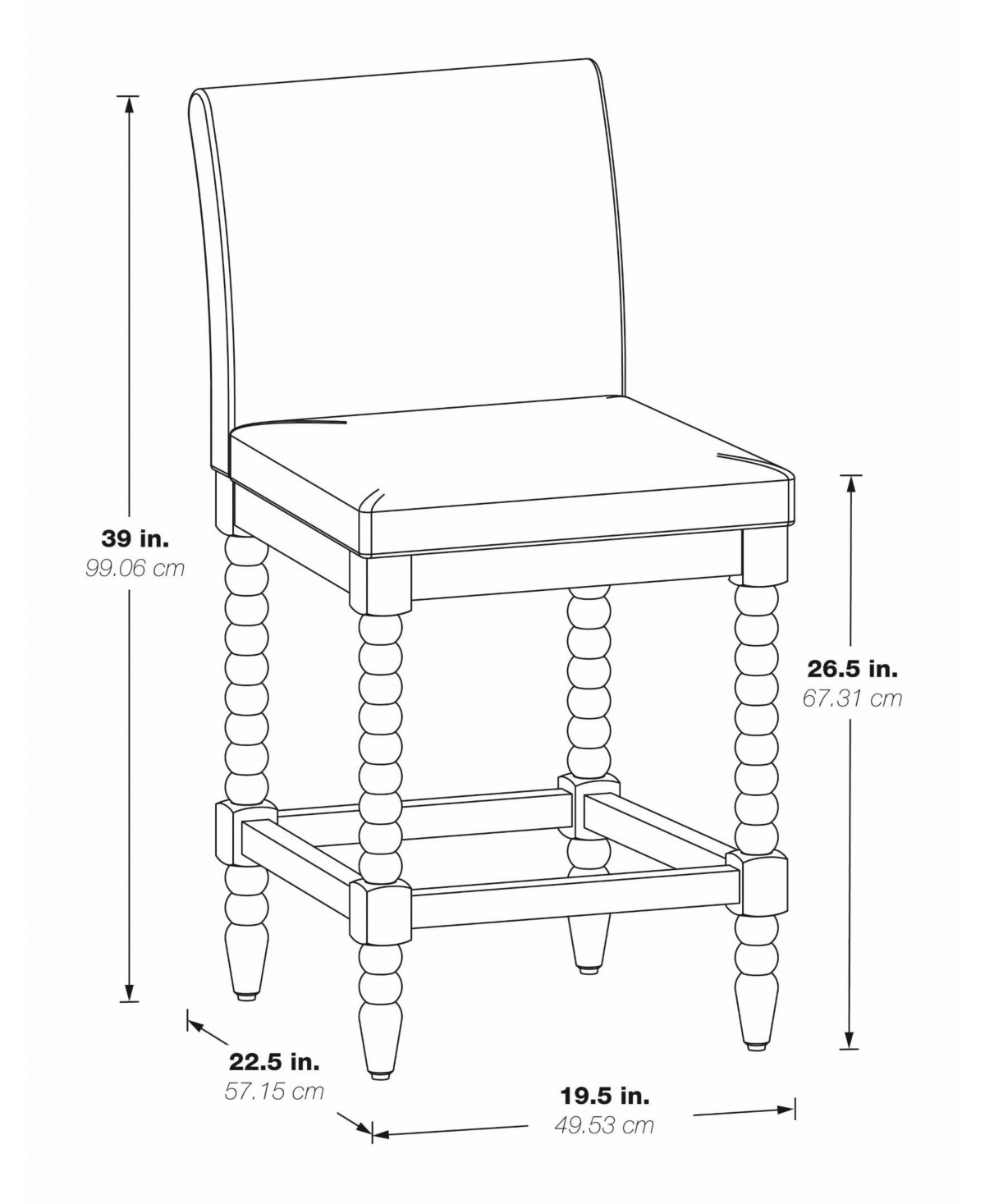 Abbott Spindle Counter Stool with Frame and Faux Leather - Brushed Gray
