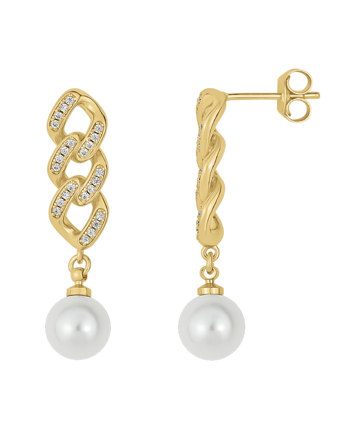 And Now This Cubic Zirconia Simulated Imitation Pearl 18k Gold Plated Drop Earring In K Gold Plated Over Brass