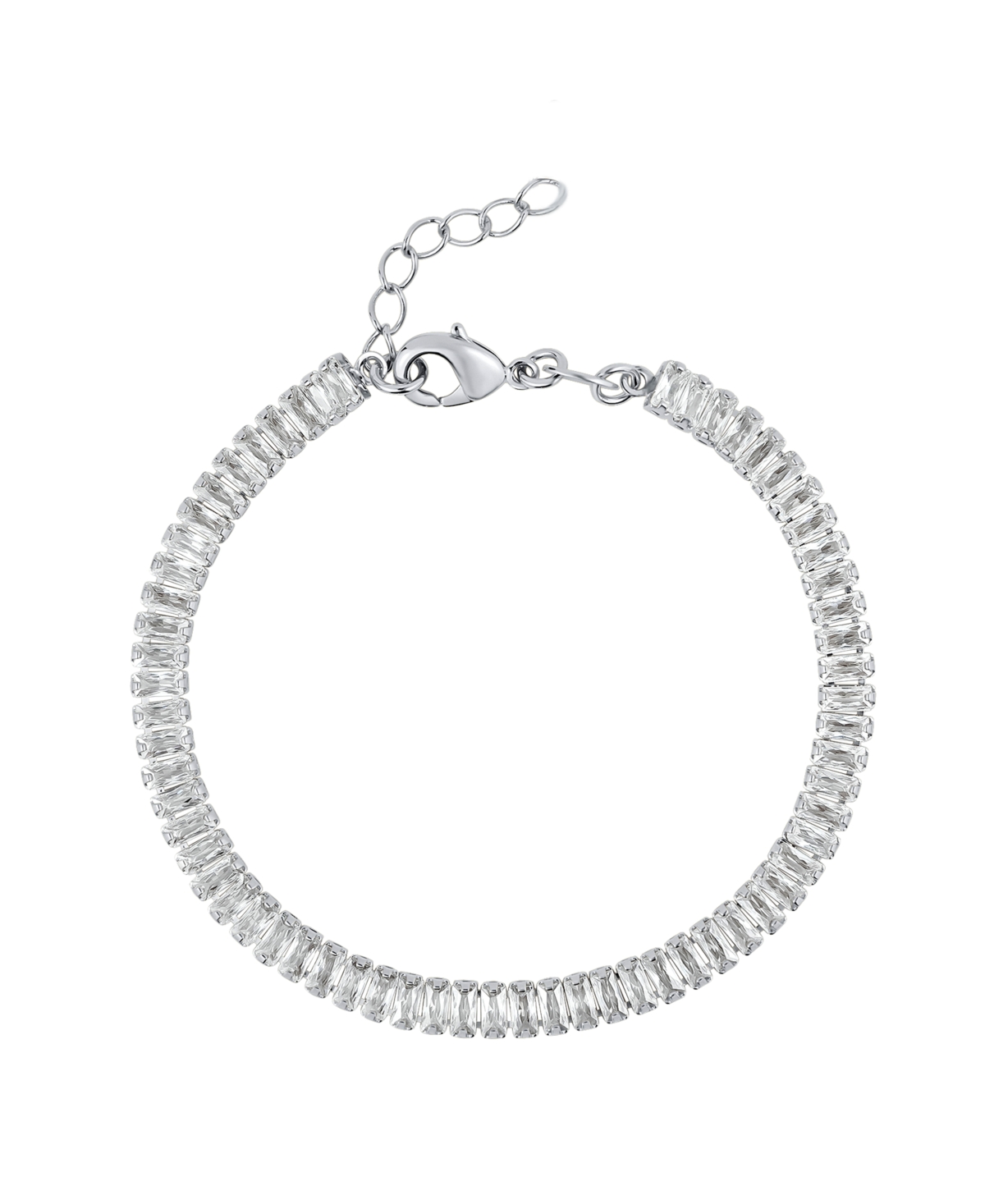 Cubic Zirconia Silver Plated Baguette Bracelet - Silver Plated Brass