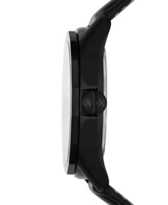 Men's Three-Hand Day-Date Quartz Black Leather Watch 44mm and Black Stainless Steel Bracelet Set