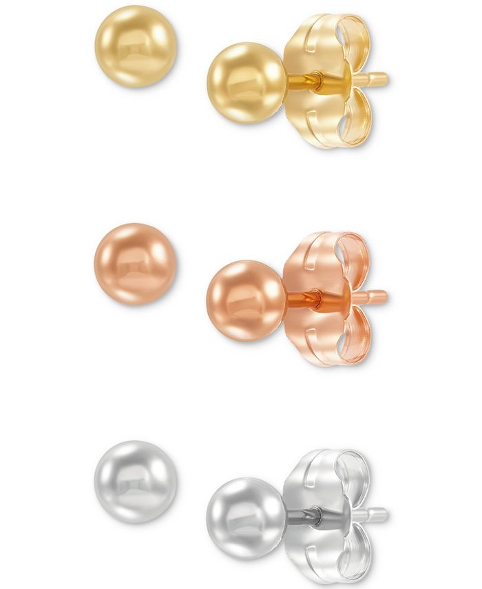 Macy s 3 Pc. Set Polished Ball Stud Earrings in 14k Tricolor Gold