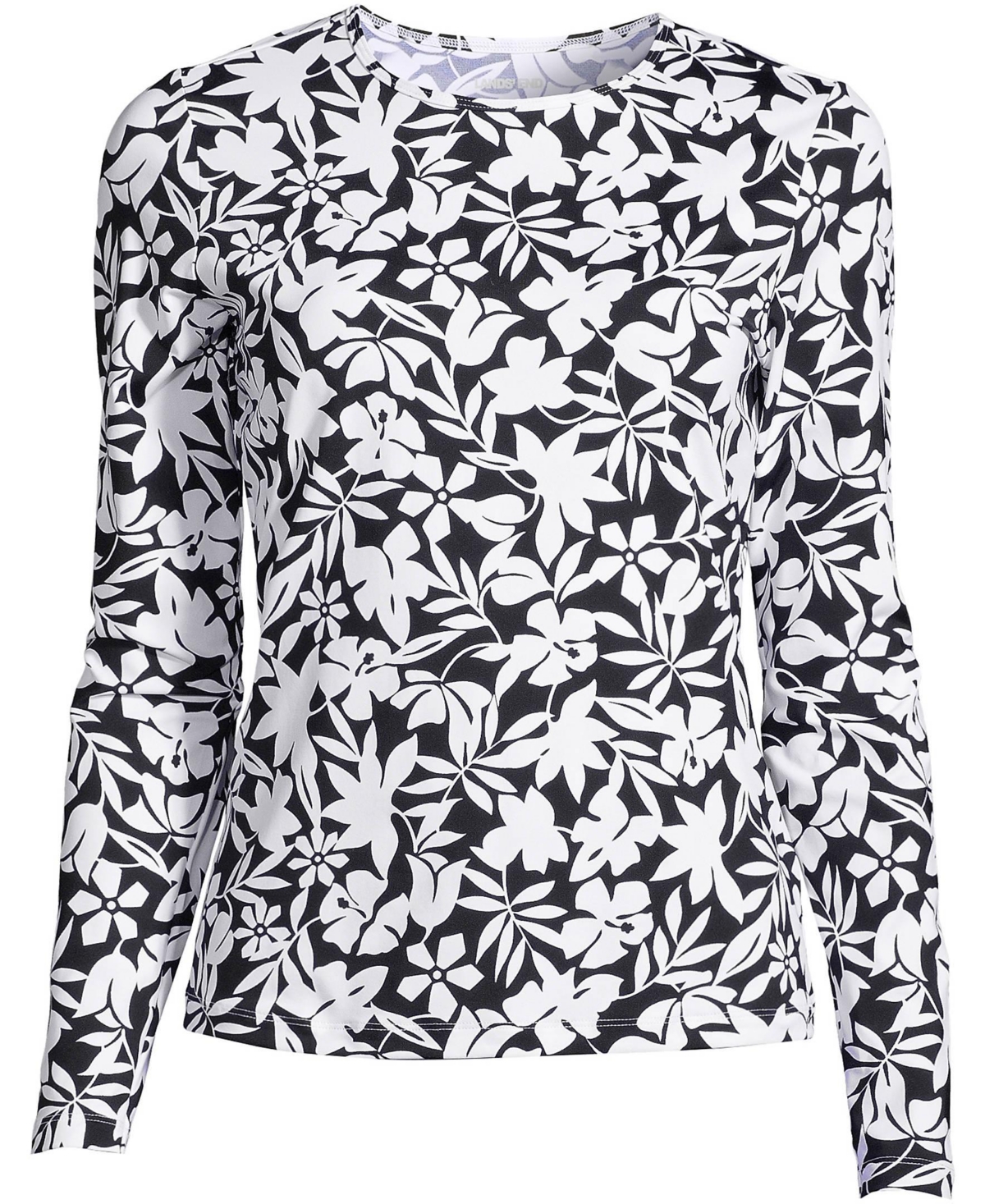 Lands' End Women's Long Crew Neck Long Sleeve Rash Guard Upf 50 Sun Protection Swim Tee