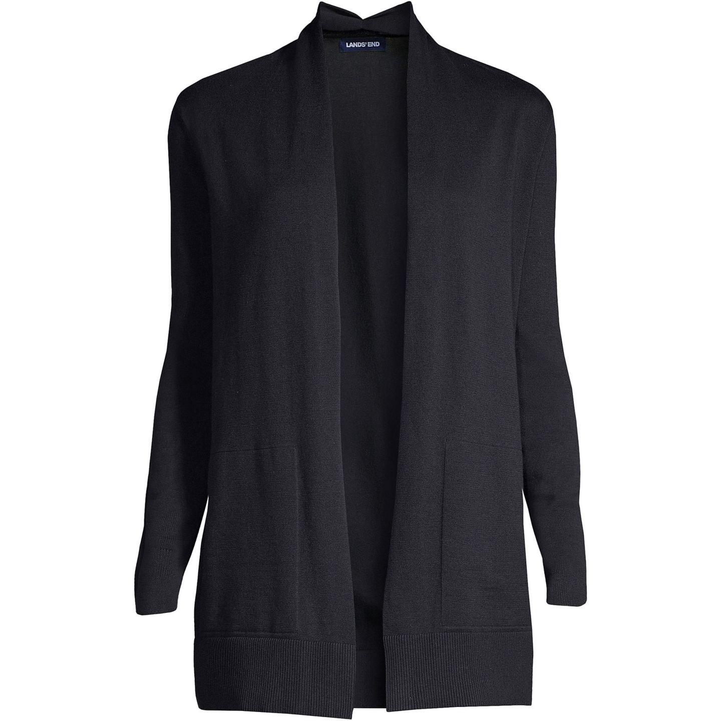 Женский кардиган Lands' End Long Sleeve Open Long Cardigan, цвет: Чёрный — фото 2