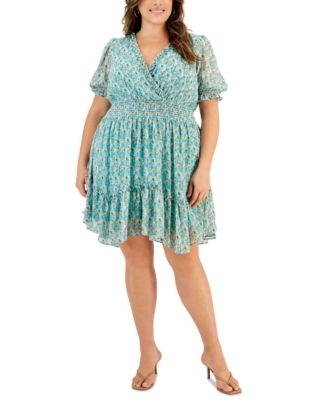 Taylor - Plus Size Metallic Smocked-Waist Chiffon Dress