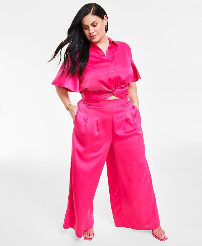 Nina Parker Trendy Plus Size Satin Wide-Leg Pants - Macy's