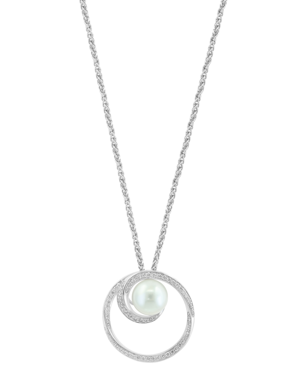 Effy Collection Effy Freshwater Pearl (8-1/2mm) & Diamond (1/3 Ct. T.w.) Swirling Circle 18" Pendant Necklace In Ste In Sterling Silver