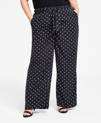 Anne Klein - Plus Size Polka-Dot Tie-Front Wide-Leg Pants