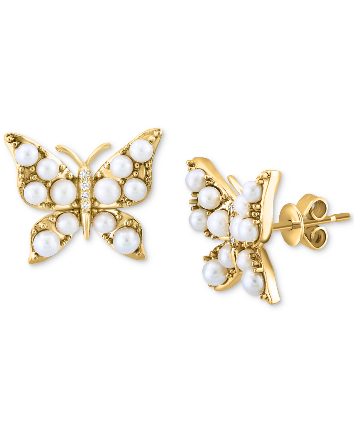 Effy Collection Effy Freshwater Pearl (2 - 2-1/2mm) & Diamond Accent Butterfly Stud Earrings in 14k Gold