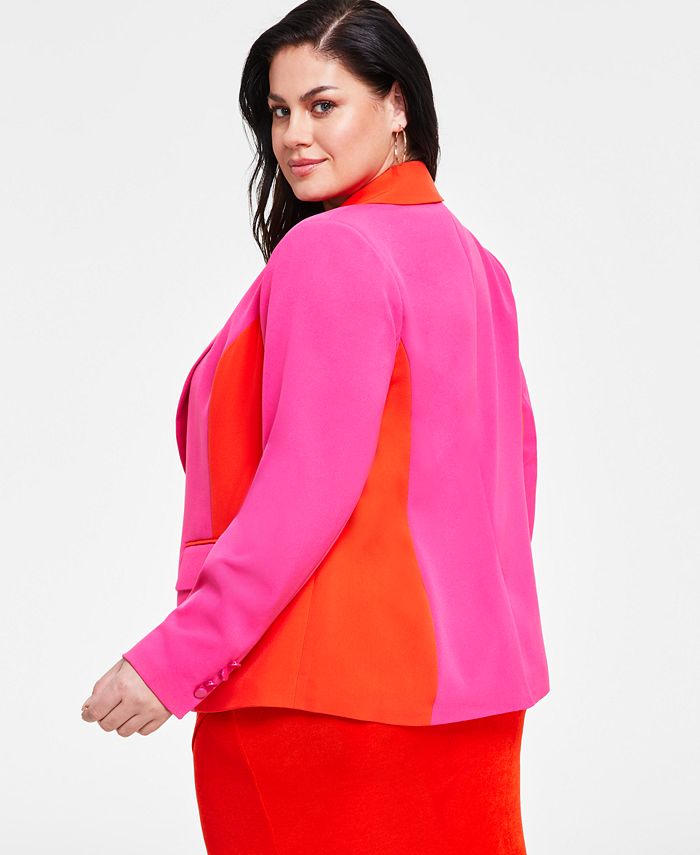 Nina Parker Trendy Plus Size Colorblocked One-Button Blazer - Macy's