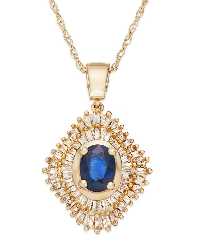Macy's Sapphire (9/10 ct. t.w.) and Diamond (1/2 ct. t.w.) Pendant Necklace in 14k Gold Macy's