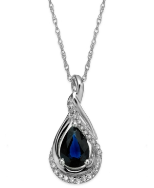 image of Sapphire (9/10 ct. t.w.) and Diamond Accent Wrap Pendant Necklace in 14k White Gold