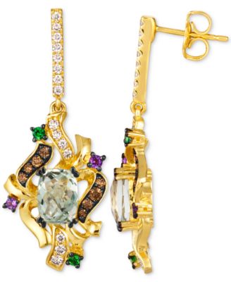 Crazy Collection&reg; Multi-Gemstone (5-1/3 ct. t.w.) & Diamond (3/8 ct. t.w.) Swirling Cluster Drop Earrings in 14k Gold