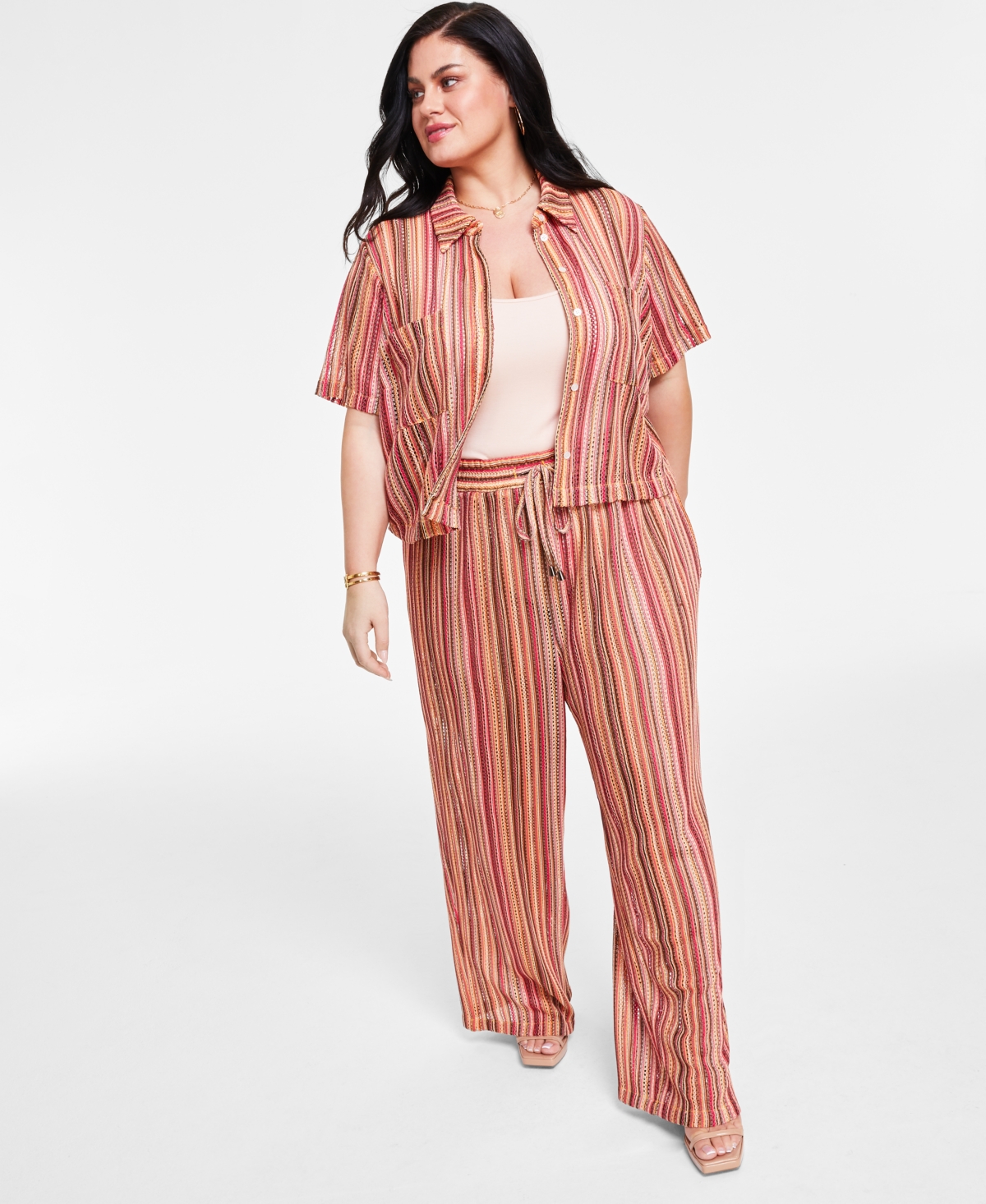 Nina Parker Trendy Plus Size Striped Crochet Top