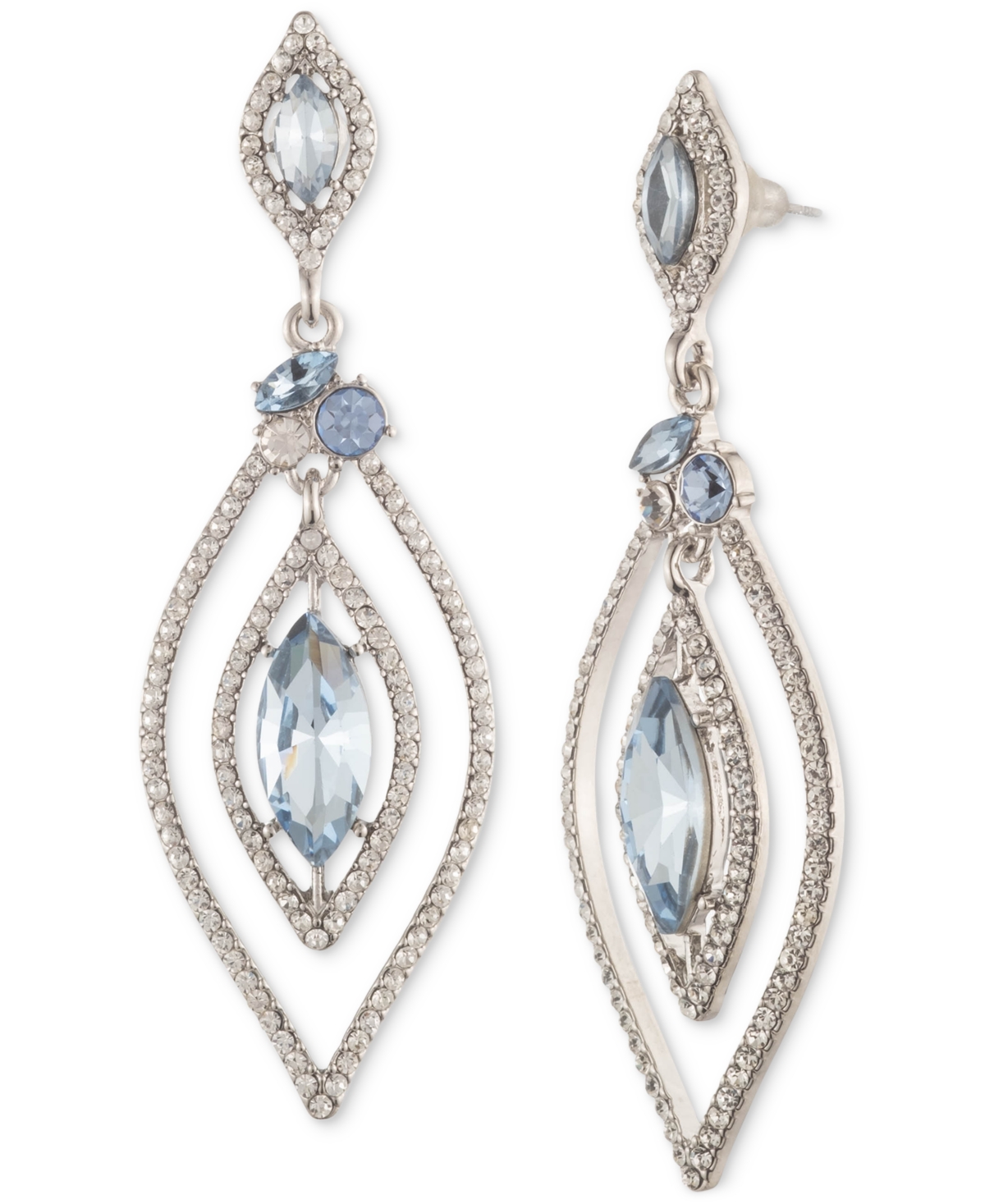 Silver-tone Light Sapphire Crystal Open Double Drop Earrings In Navy