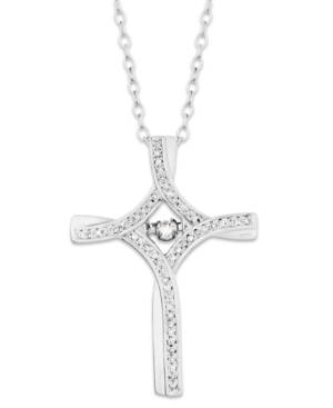 image of Twinkling Diamond Star Diamond Cross Pendant Necklace in Sterling (1/5 ct. t.w.)