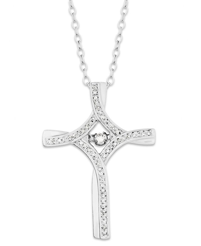 Macy's - Diamond Cross Pendant Necklace in Sterling (1/5 ct. t.w.)