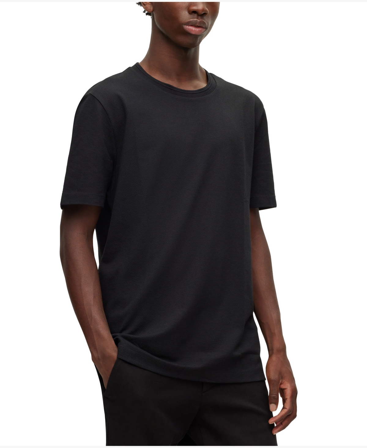 Hugo Boss Tiburt Regular Fit Textured Short Sleeve Tee In Black