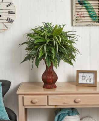 26” Mixed Greens and Fern Artificial Plant in Decorative Planter